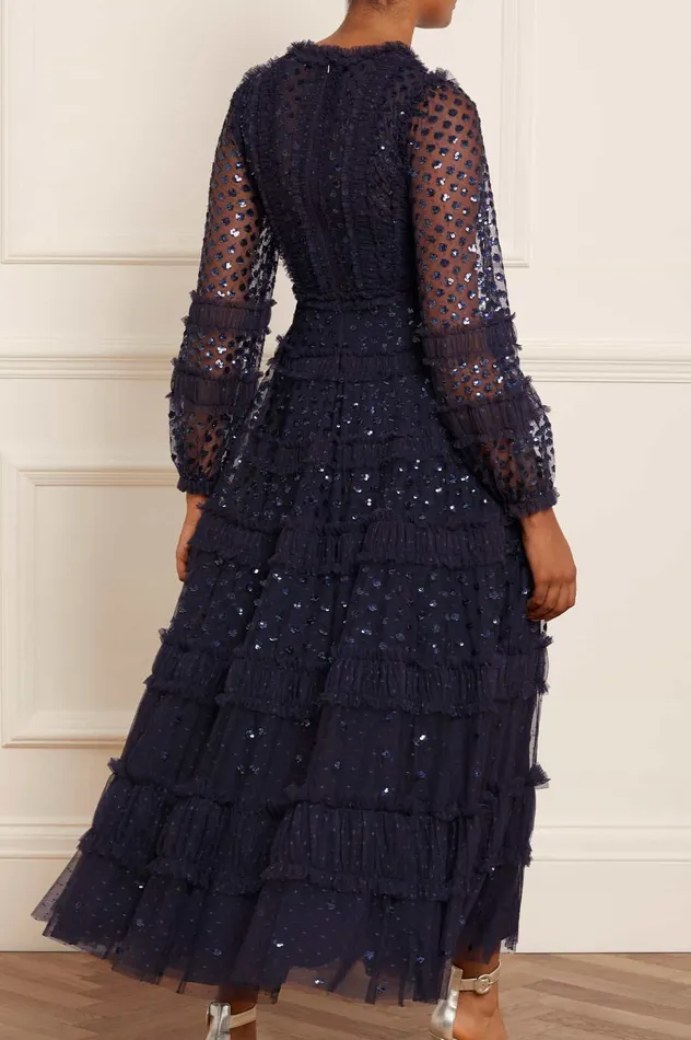 Needle and Thread Dot Shimmer Ankle Gown Blue Women Embellished Dresses