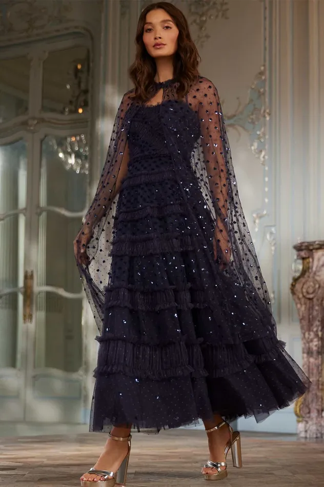 Needle and Thread Dot Shimmer Ankle Gown Blue Women Embellished Dresses