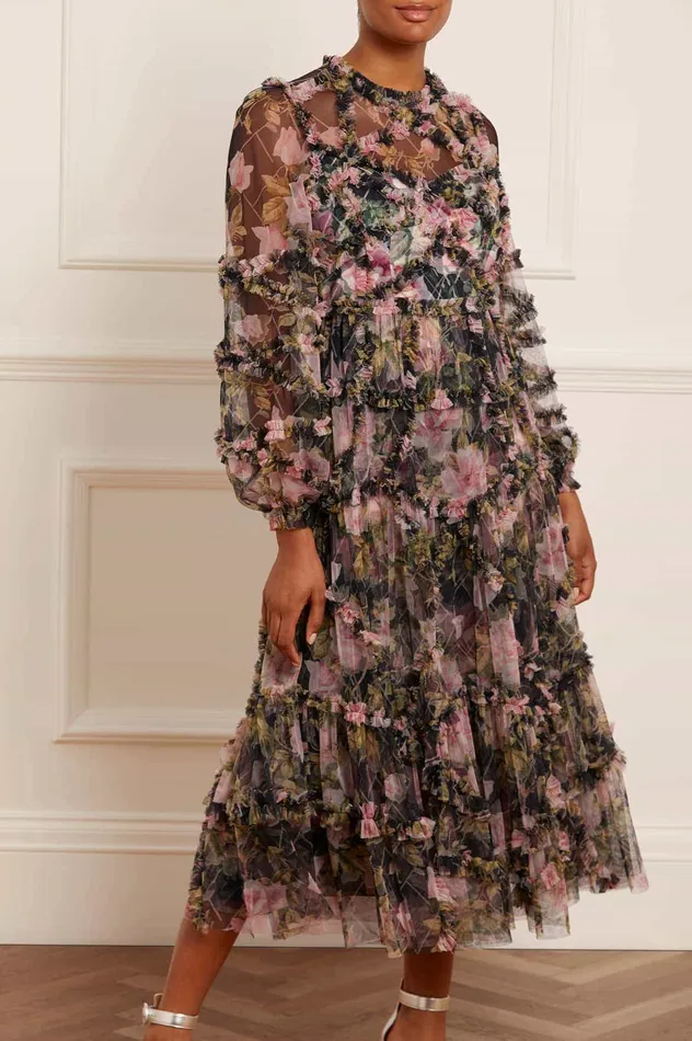 Needle and Thread English Rose Diamond Ruffle Ballerina Dress Black Women Day Dresses Needle and Thread English Rose Diamond Ruffle Ballerina Dress Black Women Day Dresses