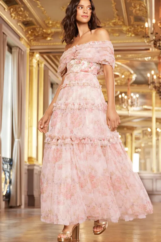 Needle and Thread Floral Wreath Grace OffShoulder Gown Multi Women Printed Dresses Needle and Thread Floral Wreath Grace OffShoulder Gown Multi Women Printed Dresses