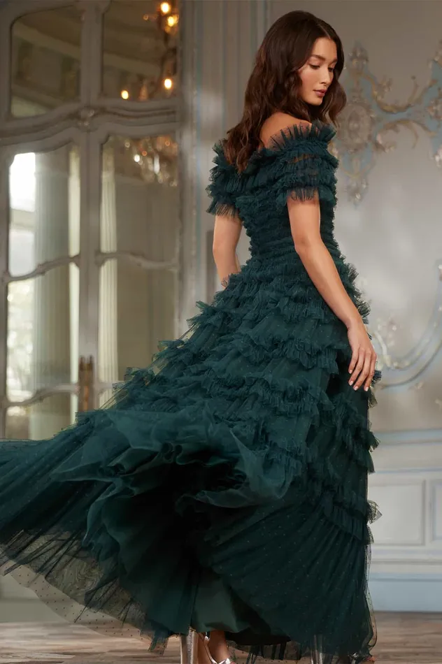 Needle and Thread Lisette Ruffle Off Shoulder Gown Green Women Evening Dresses Needle and Thread Lisette Ruffle Off Shoulder Gown Green Women Evening Dresses