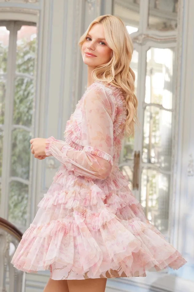 Needle and Thread Rose Bluebell Ruffle Mini Dress Pink Women Day Dresses