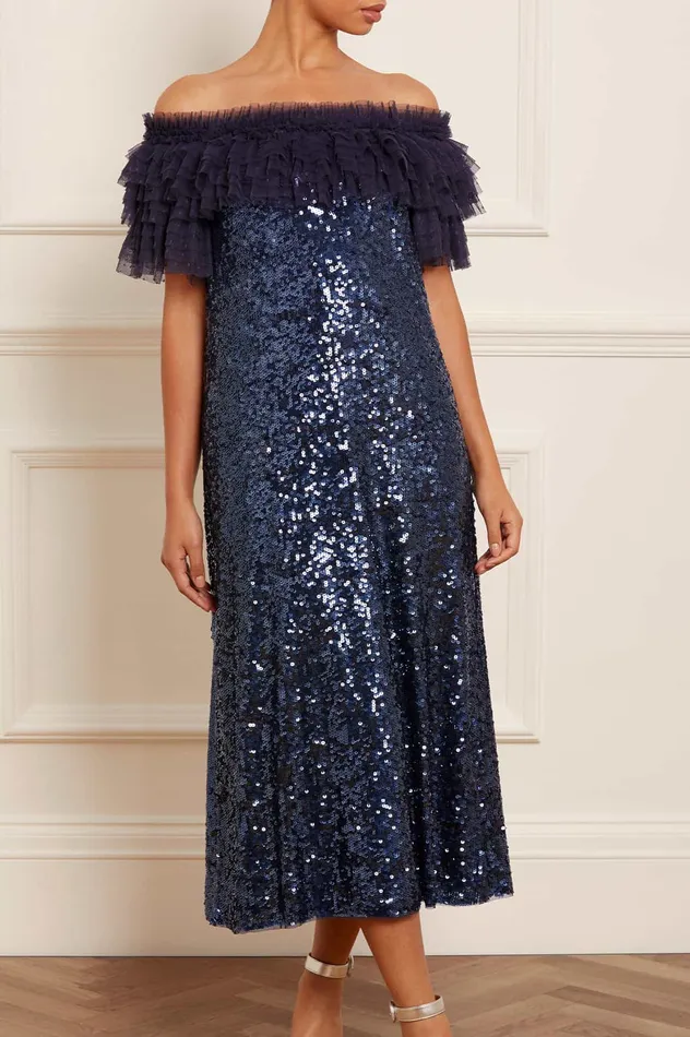Needle and Thread Stephanie Ballerina Dress Blue Women Embellished Dresses