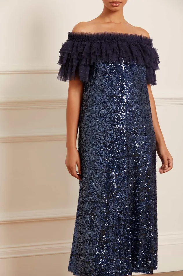 Needle and Thread Stephanie Ballerina Dress Blue Women Embellished Dresses