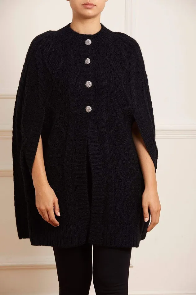 Needle and Thread Sylvie Cable Jewelled Knee Length Cape Black Women Capes