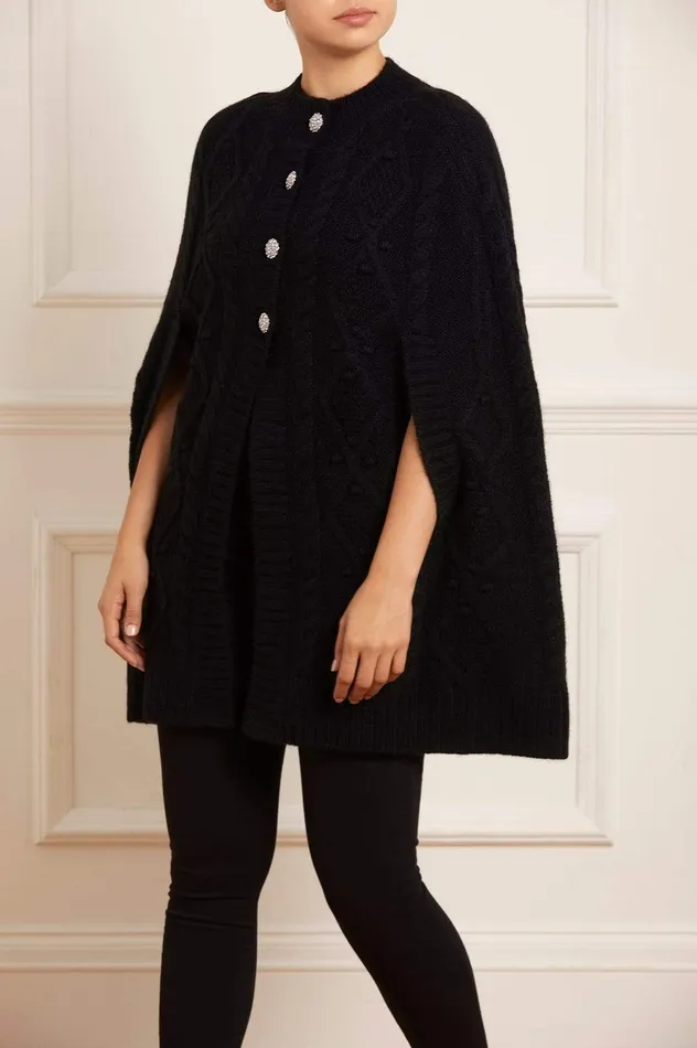 Needle and Thread Sylvie Cable Jewelled Knee Length Cape Black Women Capes