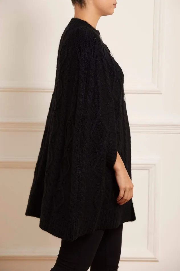 Needle and Thread Sylvie Cable Jewelled Knee Length Cape Black Women Capes