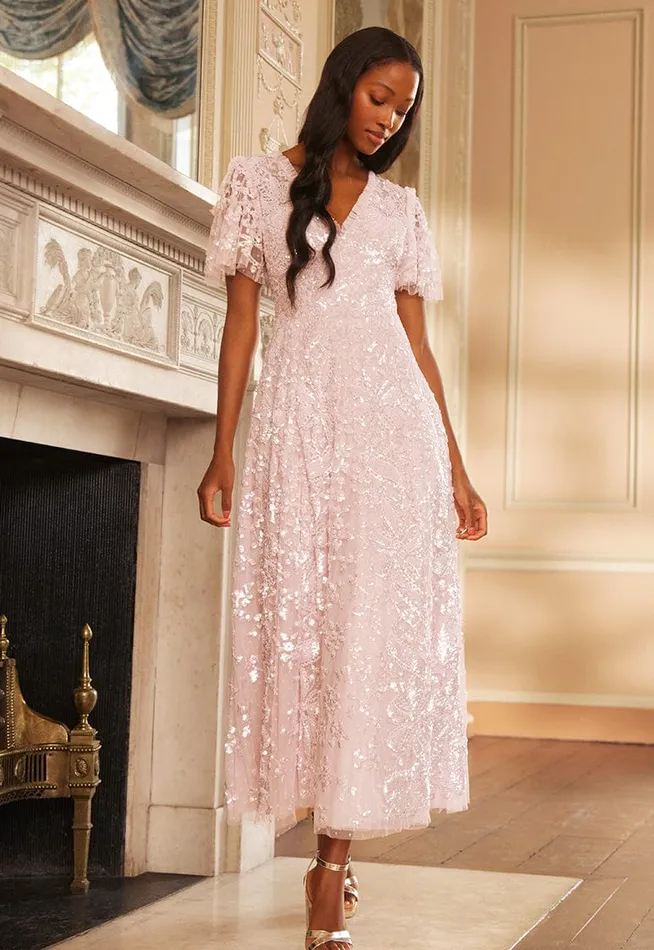 Needle and Thread Trailing Bow Gown Pink Women Embellished Dresses