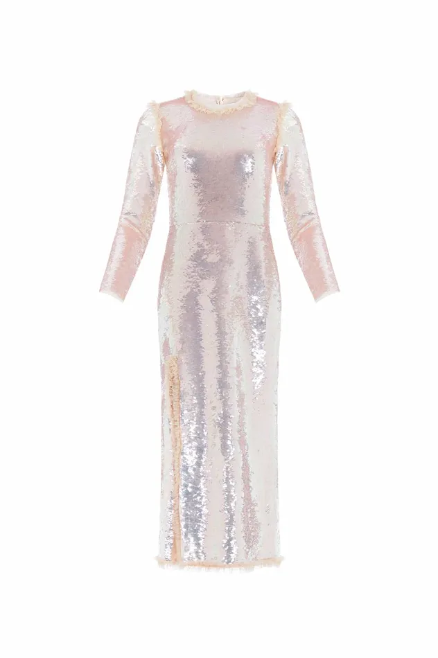 Needle and Thread Valerie Gloss Long Sleeve Ankle Gown Beige Women Evening Dresses