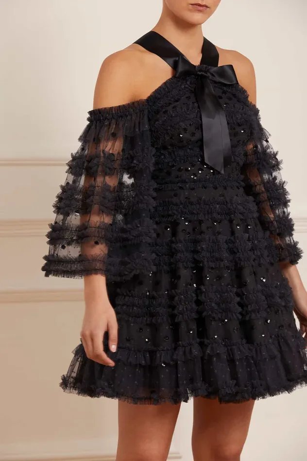 Needle and Thread Vivian Off Shoulder Micro Mini Dress Black Women Embellished Dresses Needle and Thread Vivian Off Shoulder Micro Mini Dress Black Women Embellished Dresses