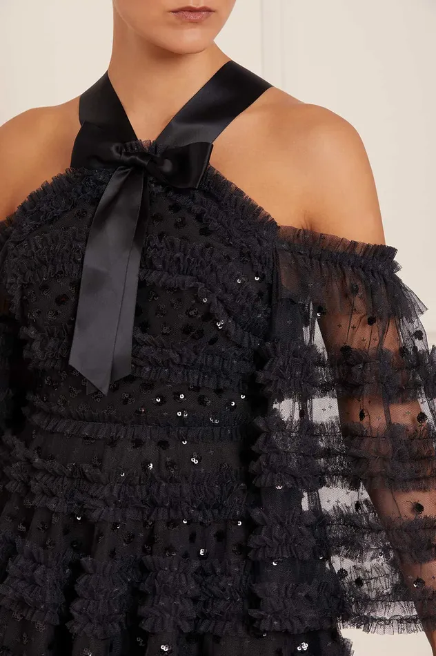 Needle and Thread Vivian Off Shoulder Micro Mini Dress Black Women Embellished Dresses Needle and Thread Vivian Off Shoulder Micro Mini Dress Black Women Embellished Dresses
