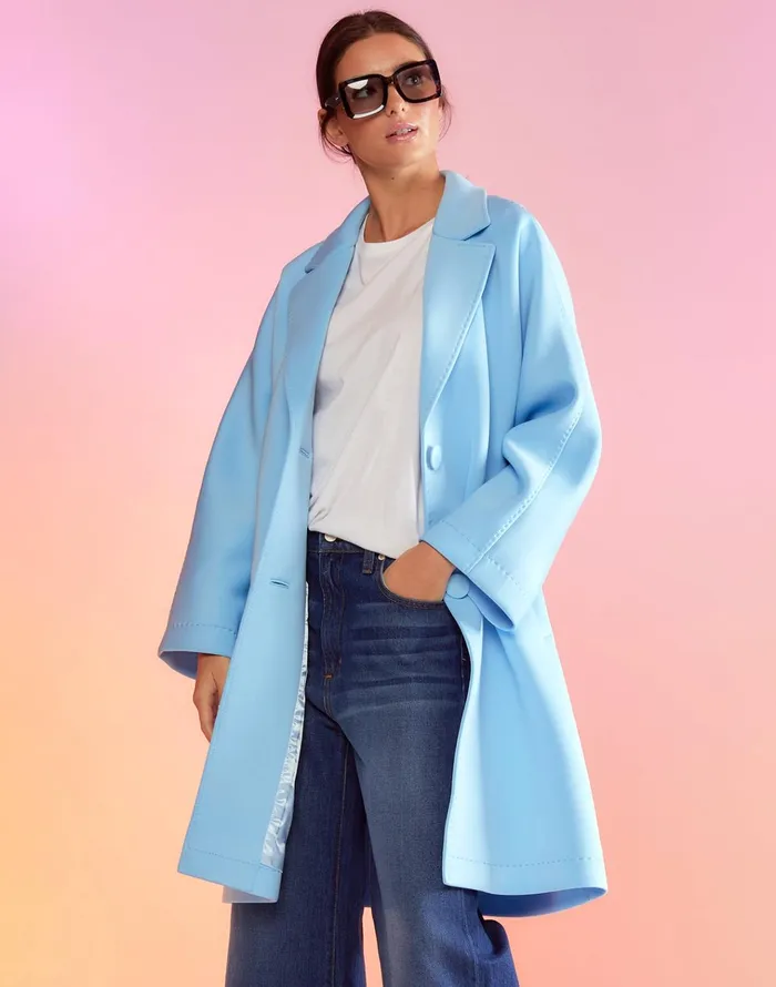 Neoprene Bonded Coat 8211 Blue Women Cynthia Rowley Jackets and Coats