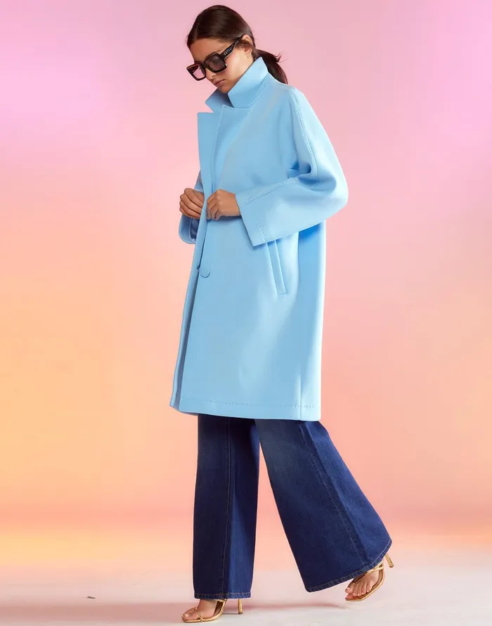 Neoprene Bonded Coat 8211 Blue Women Cynthia Rowley Jackets and Coats