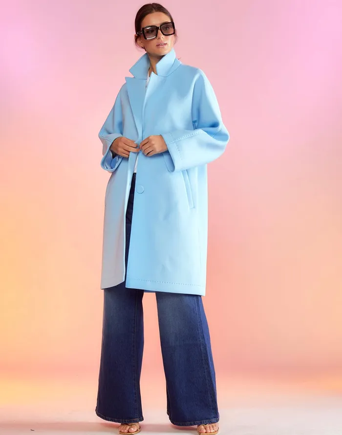 Neoprene Bonded Coat 8211 Blue Women Cynthia Rowley Jackets and Coats