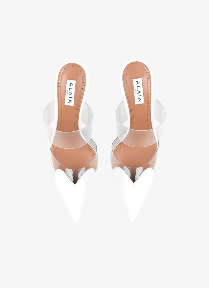 Optic White Heart Mules In Patent Calfskin Women Alaa Mules Optic White Heart Mules In Patent Calfskin Women Alaa Mules
