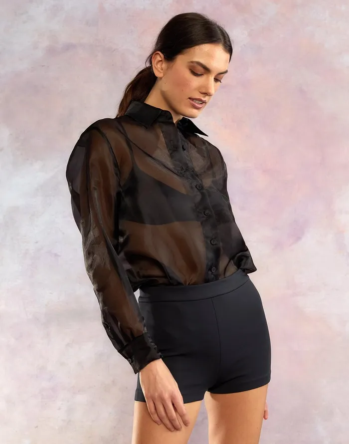 Organza Button Down Shirt 8211 Black Women Cynthia Rowley Tops