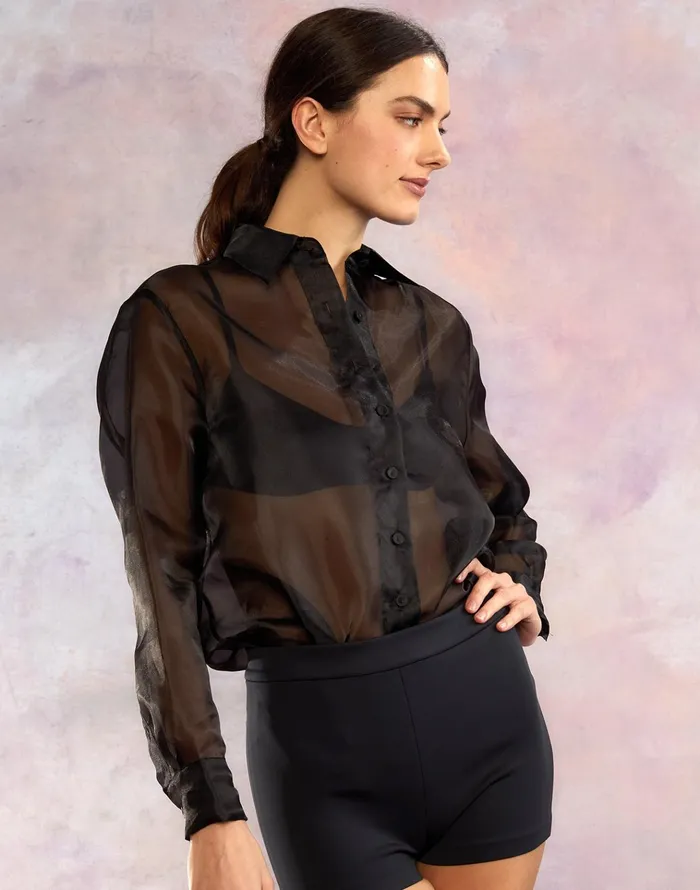 Organza Button Down Shirt 8211 Black Women Cynthia Rowley Tops