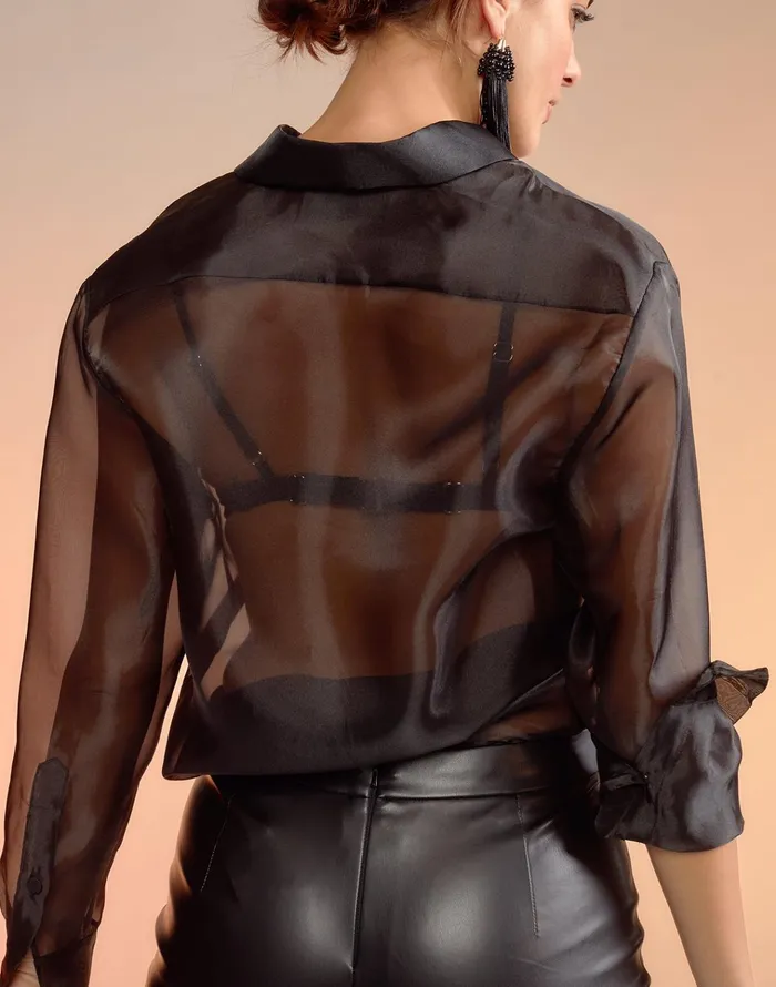 Organza Button Down Shirt 8211 Black Women Cynthia Rowley Tops
