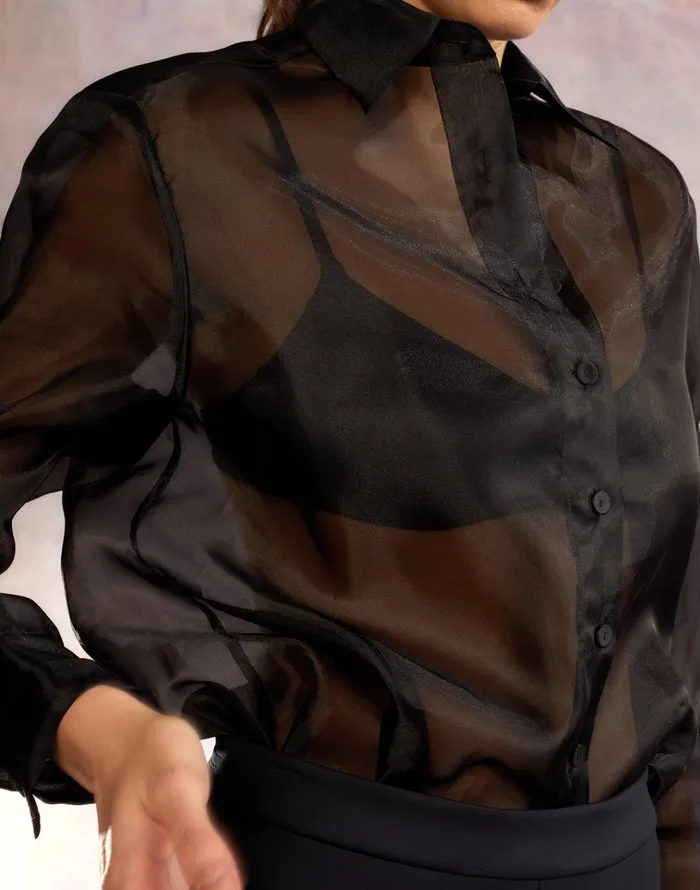 Organza Button Down Shirt 8211 Black Women Cynthia Rowley Tops