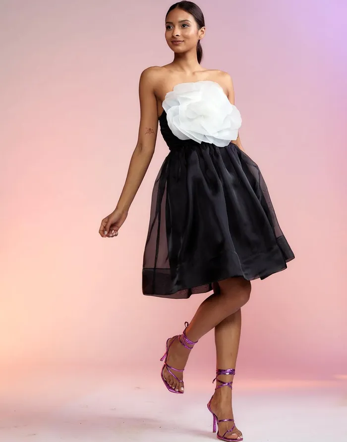 Organza Flower Strapless Dress 8211 Black Women Cynthia Rowley Dresses
