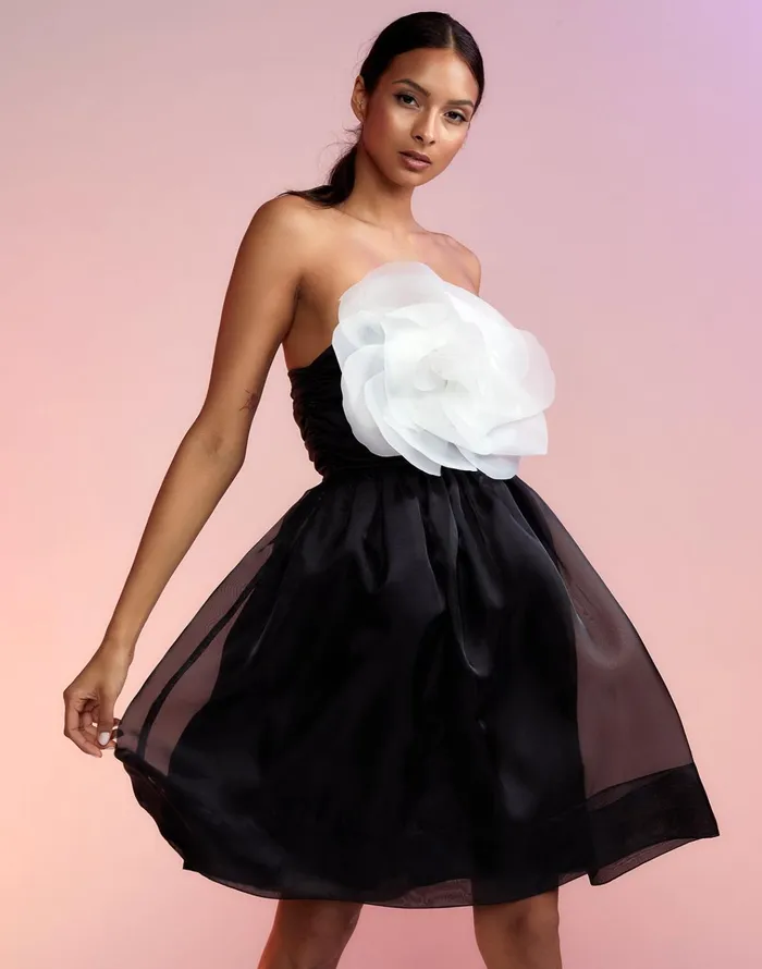 Organza Flower Strapless Dress 8211 Black Women Cynthia Rowley Dresses