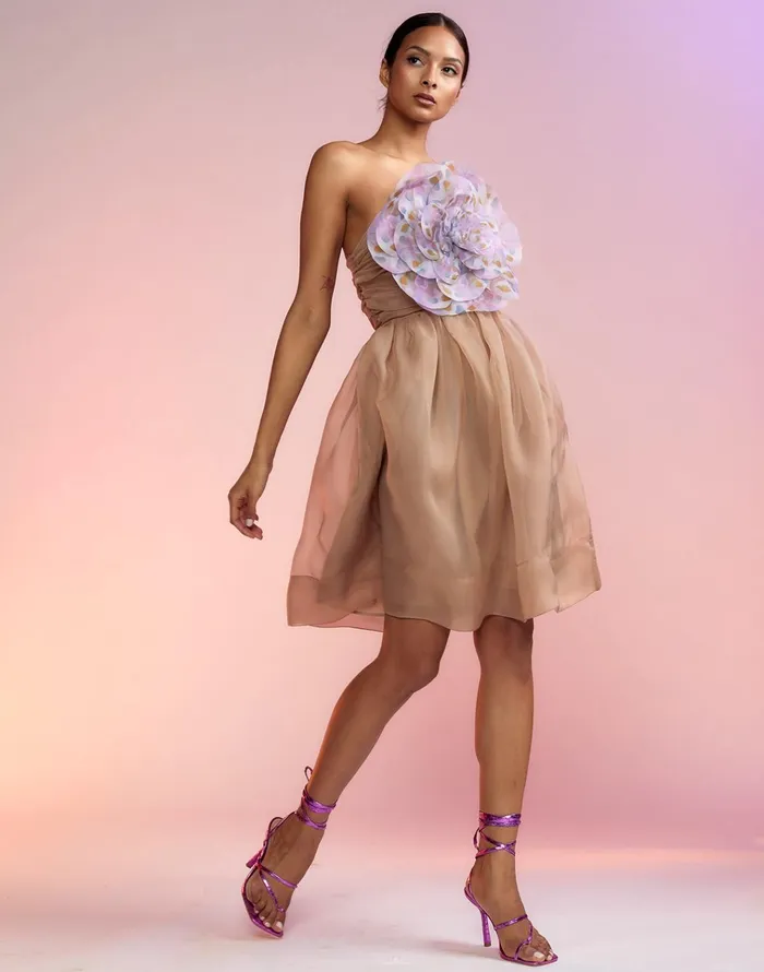 Organza Flower Strapless Dress 8211 Camel Women Cynthia Rowley Dresses