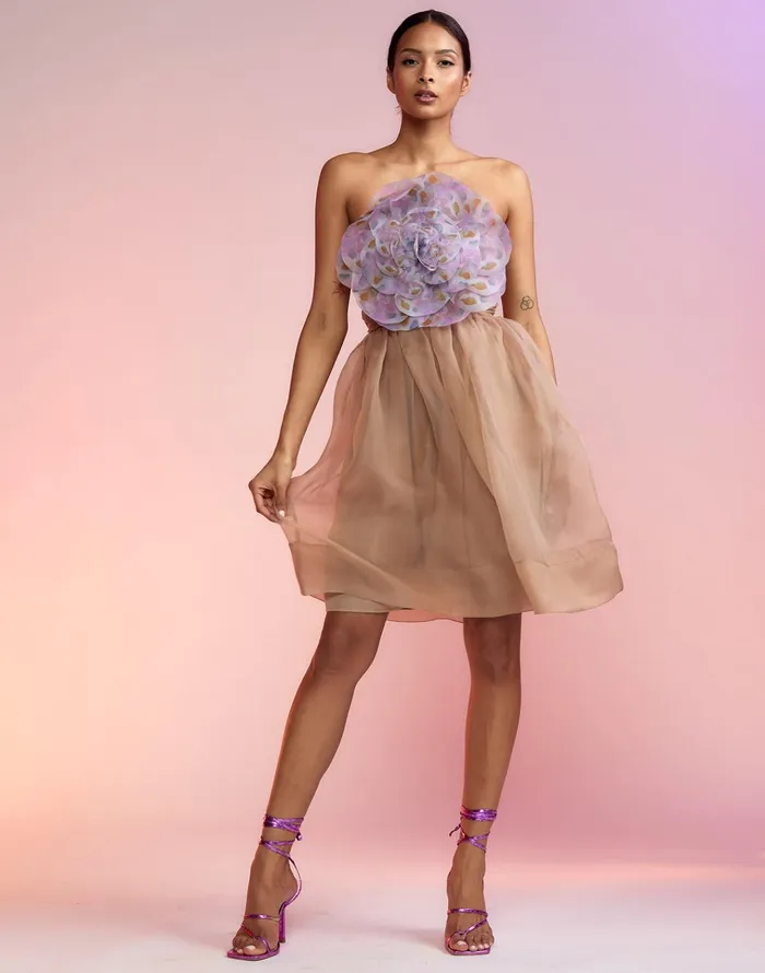 Organza Flower Strapless Dress 8211 Camel Women Cynthia Rowley Dresses