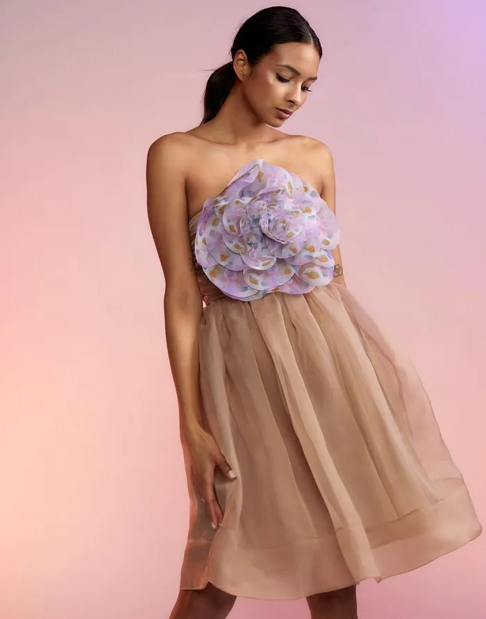 Organza Flower Strapless Dress 8211 Camel Women Cynthia Rowley Dresses