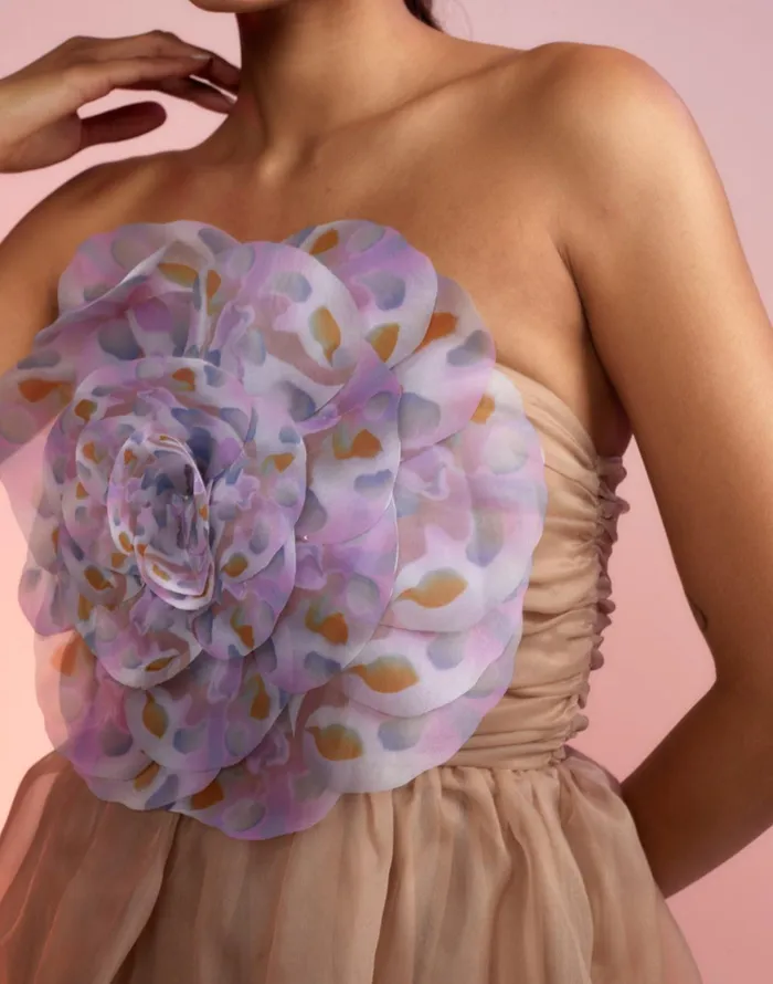 Organza Flower Strapless Dress 8211 Camel Women Cynthia Rowley Dresses