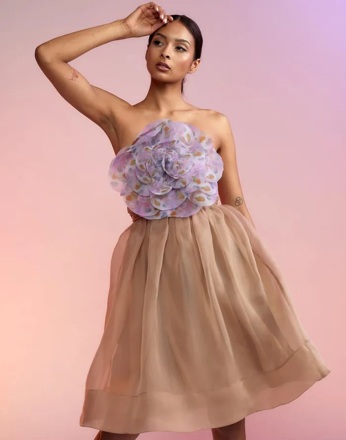 Organza Flower Strapless Dress 8211 Camel Women Cynthia Rowley Dresses
