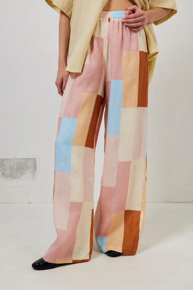 Pants Women VRG GRL Petra Linen Pants Patchwork Pants Women VRG GRL Petra Linen Pants Patchwork