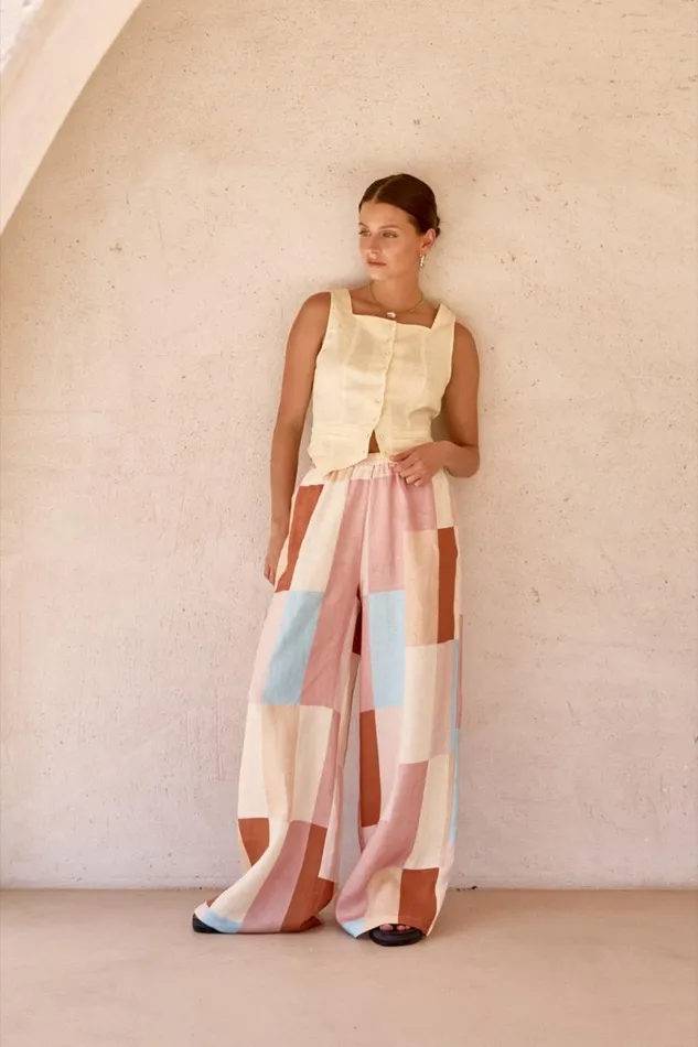 Pants Women VRG GRL Petra Linen Pants Patchwork Pants Women VRG GRL Petra Linen Pants Patchwork