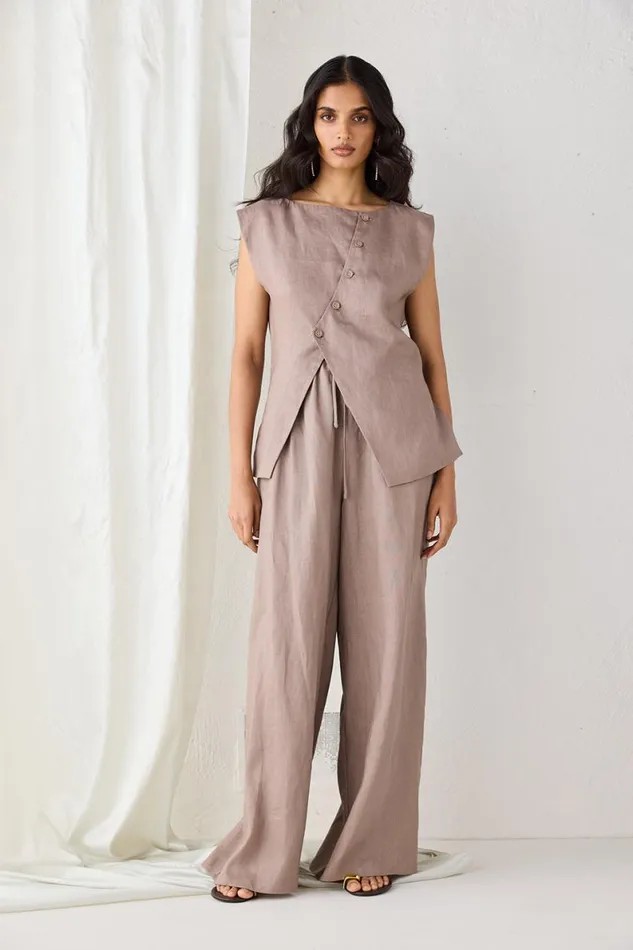 Pants Women VRG GRL Raya Linen Pants Mushroom