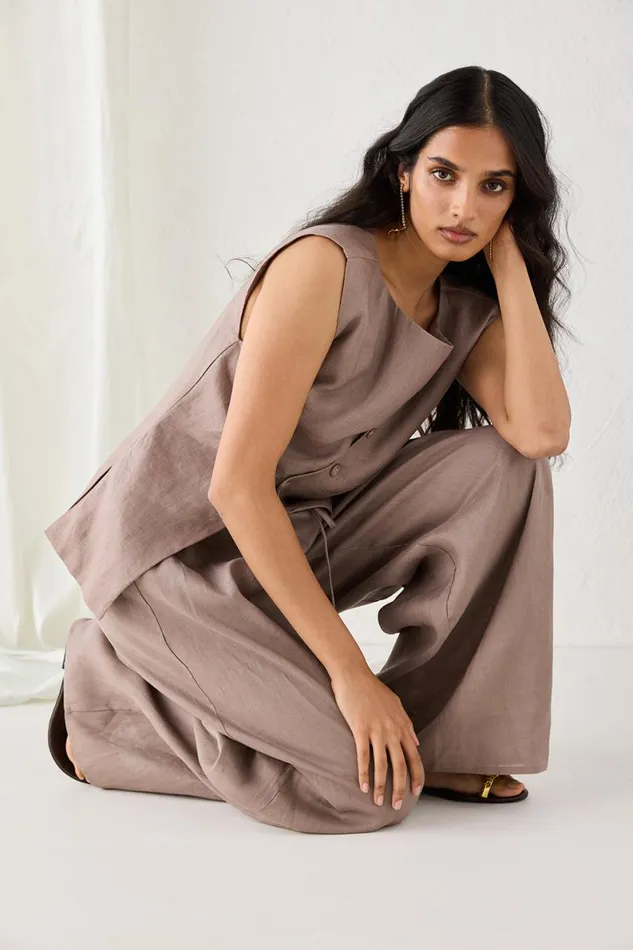 Pants Women VRG GRL Raya Linen Pants Mushroom