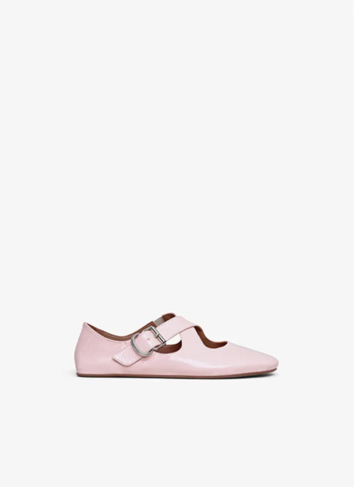 Pink CRISS CROSS BALET FLATS IN PATENT CALFSKIN Women Alaa La Ballerine