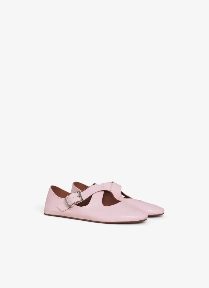 Pink CRISS CROSS BALET FLATS IN PATENT CALFSKIN Women Alaa La Ballerine