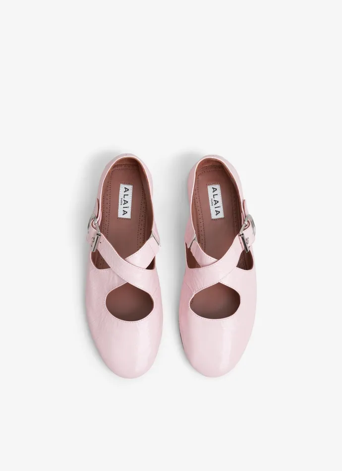Pink CRISS CROSS BALET FLATS IN PATENT CALFSKIN Women Alaa La Ballerine