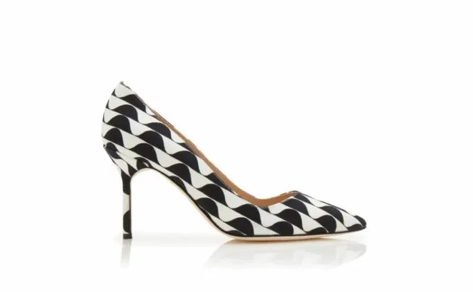 Pumps Women Manolo Blahnik BB 90Black And White Canvas Graphic Print Pumps Pumps Women Manolo Blahnik BB 90Black And White Canvas Graphic Print Pumps