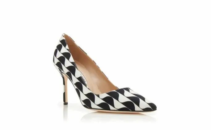 Pumps Women Manolo Blahnik BB 90Black And White Canvas Graphic Print Pumps Pumps Women Manolo Blahnik BB 90Black And White Canvas Graphic Print Pumps