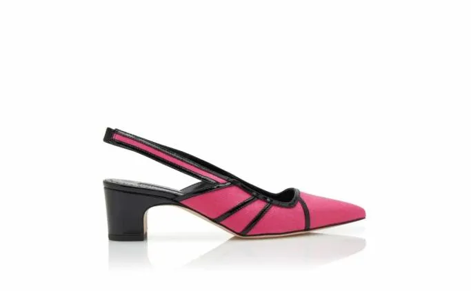 Pumps Women Manolo Blahnik FURRUNPink And Black Linen Geometric Slingback Pumps Pumps Women Manolo Blahnik FURRUNPink And Black Linen Geometric Slingback Pumps