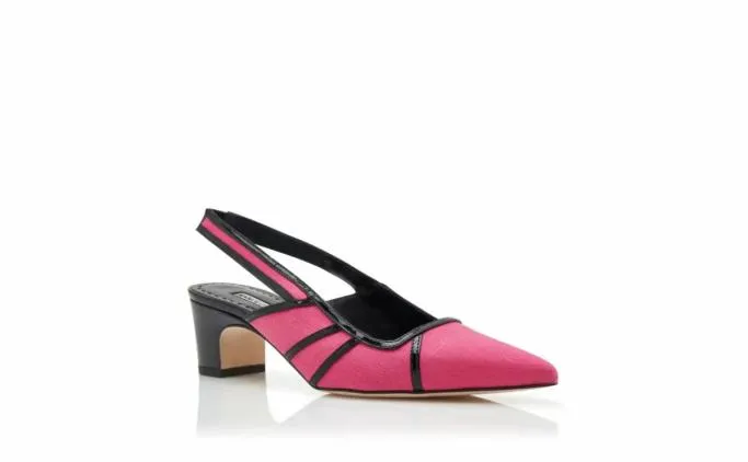 Pumps Women Manolo Blahnik FURRUNPink And Black Linen Geometric Slingback Pumps Pumps Women Manolo Blahnik FURRUNPink And Black Linen Geometric Slingback Pumps