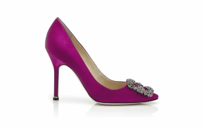 Pumps Women Manolo Blahnik HANGISIDark Fuchsia Satin Jewel Buckle Pumps Pumps Women Manolo Blahnik HANGISIDark Fuchsia Satin Jewel Buckle Pumps