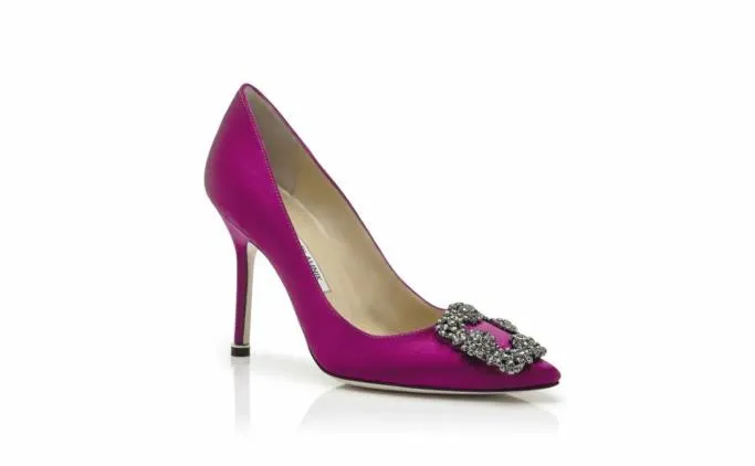 Pumps Women Manolo Blahnik HANGISIDark Fuchsia Satin Jewel Buckle Pumps Pumps Women Manolo Blahnik HANGISIDark Fuchsia Satin Jewel Buckle Pumps
