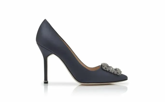 Pumps Women Manolo Blahnik HANGISIDark Grey Satin Jewel Buckle Pumps Pumps Women Manolo Blahnik HANGISIDark Grey Satin Jewel Buckle Pumps