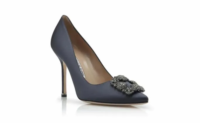 Pumps Women Manolo Blahnik HANGISIDark Grey Satin Jewel Buckle Pumps Pumps Women Manolo Blahnik HANGISIDark Grey Satin Jewel Buckle Pumps