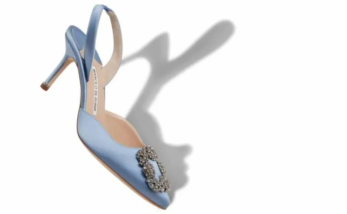 Pumps Women Manolo Blahnik HANGISLILight Blue Satin Jewel Buckle Slingback Pumps Pumps Women Manolo Blahnik HANGISLILight Blue Satin Jewel Buckle Slingback Pumps