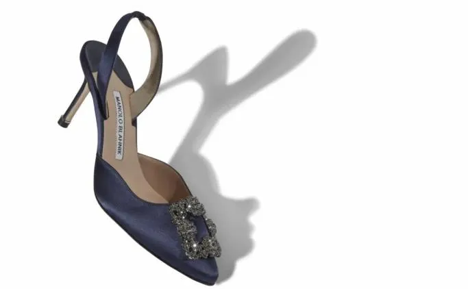 Pumps Women Manolo Blahnik HANGISLINavy Blue Satin Jewel Buckle Slingback Pumps Pumps Women Manolo Blahnik HANGISLINavy Blue Satin Jewel Buckle Slingback Pumps
