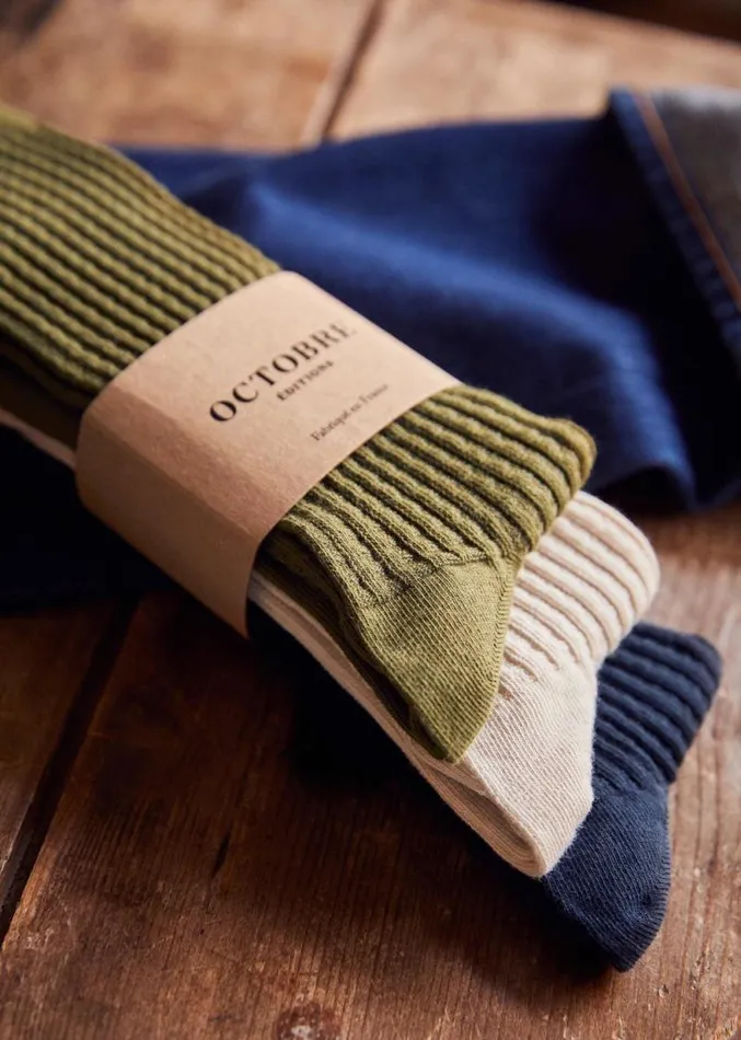 Szane Accessories Mens Upton Socks 8211 3 Pairs Khaki Navy Ecru