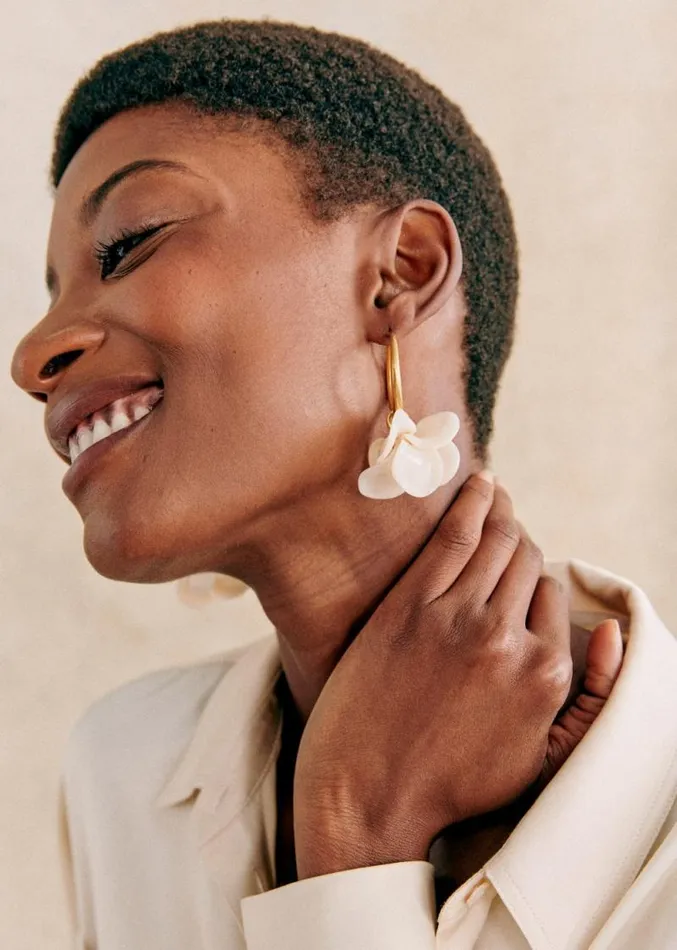 Szane Earrings Womens Flora Hoops Ecru