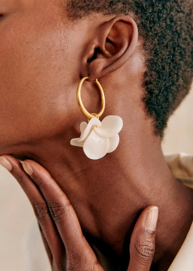 Szane Earrings Womens Flora Hoops Ecru